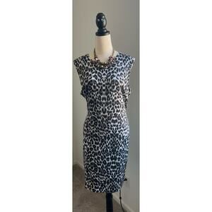Chaus Animal Print Black Gray Back Zipper Sleeveless Sheath MIDI‎ Dress Sz 16